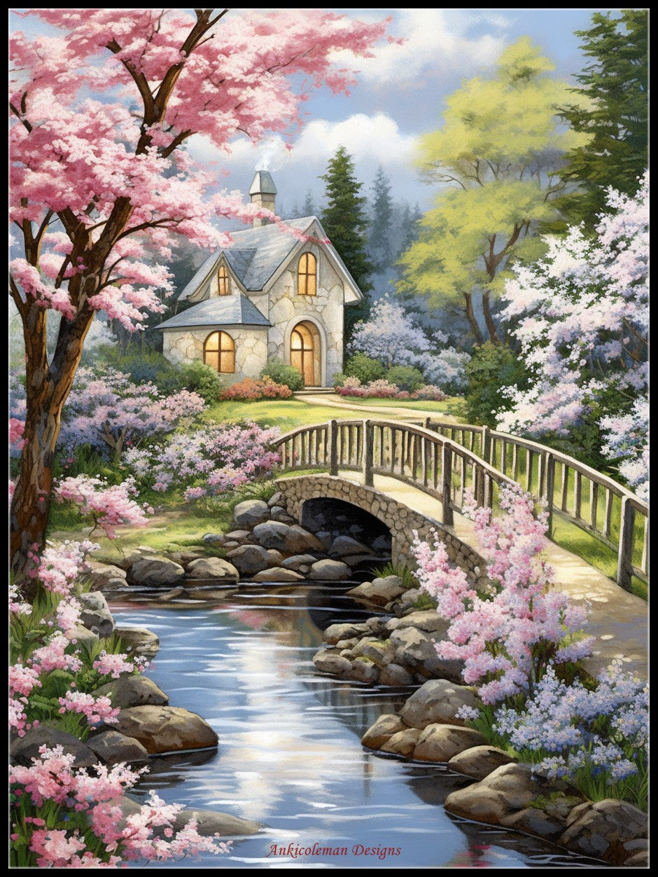 Spring House - Counted Cross Stitch Patterns Embroidery Crafts Needlework DIY Chart DMC Color