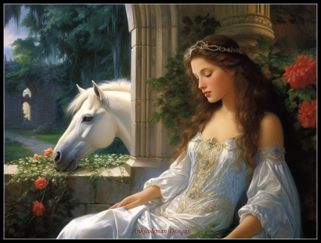Lion and Beauty - Counted Cross Stitch Patterns Embroidery Crafts Needlework DIY Chart DMC Color