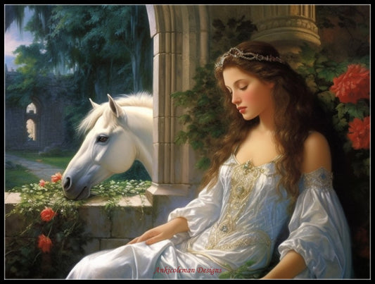 Lion and Beauty - Counted Cross Stitch Patterns Embroidery Crafts Needlework DIY Chart DMC Color