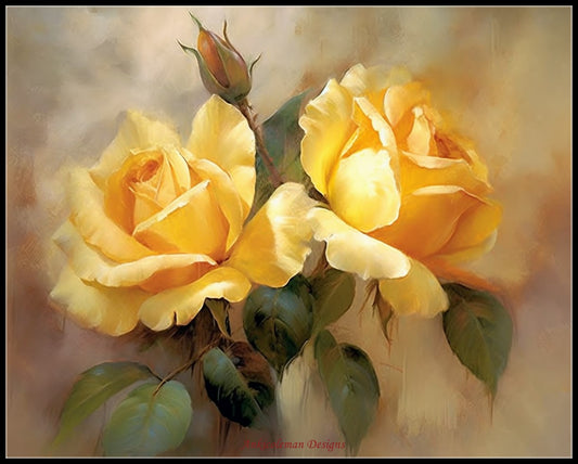 Two Yellow Roses - Counted Cross Stitch Patterns Embroidery Crafts Needlework DIY Chart DMC Color