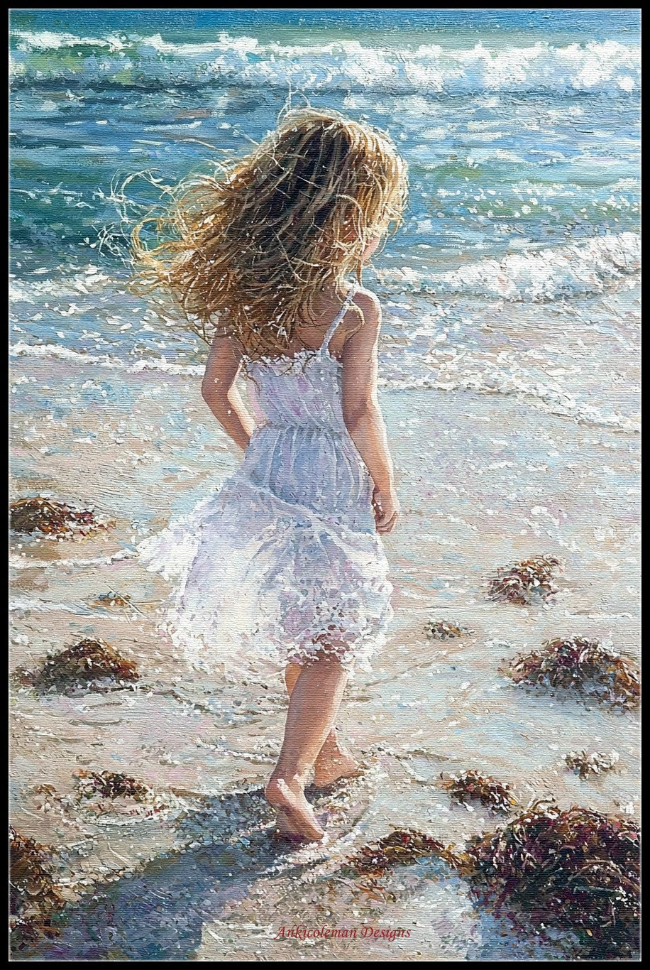 Girl on the Beach 2 - Counted Cross Stitch Patterns Embroidery Crafts Needlework DIY Chart DMC Color