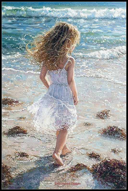 Girl on the Beach 2 - Counted Cross Stitch Patterns Embroidery Crafts Needlework DIY Chart DMC Color