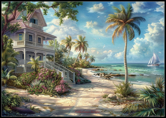 Beachside Bliss Key West - Counted Cross Stitch Patterns Embroidery Crafts Needlework DIY Chart DMC Color