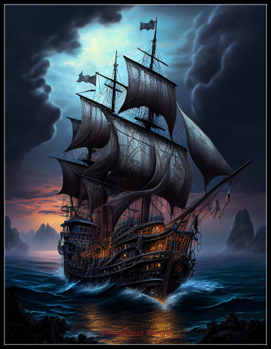 Pirate Battle Ship - Counted Cross Stitch Patterns Embroidery Crafts Needlework DIY Chart DMC Color