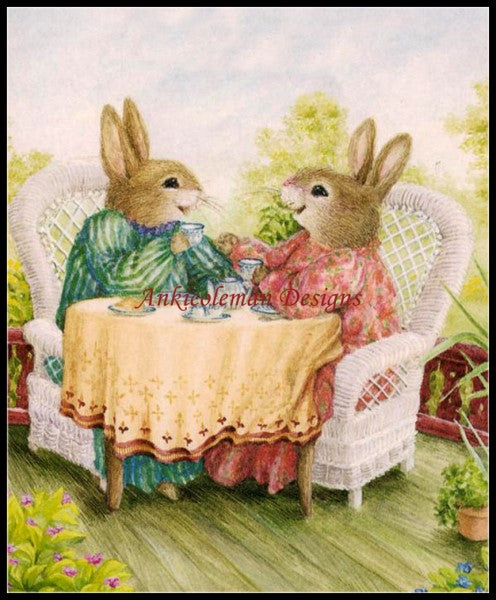 Rabbit Tea - Counted Cross Stitch Patterns Embroidery Crafts Needlework DIY Chart DMC Color