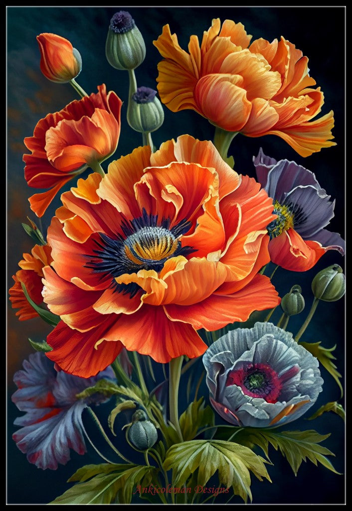 Poppy Floral 3 - Counted Cross Stitch Patterns Embroidery Crafts Needlework DIY Chart DMC Color