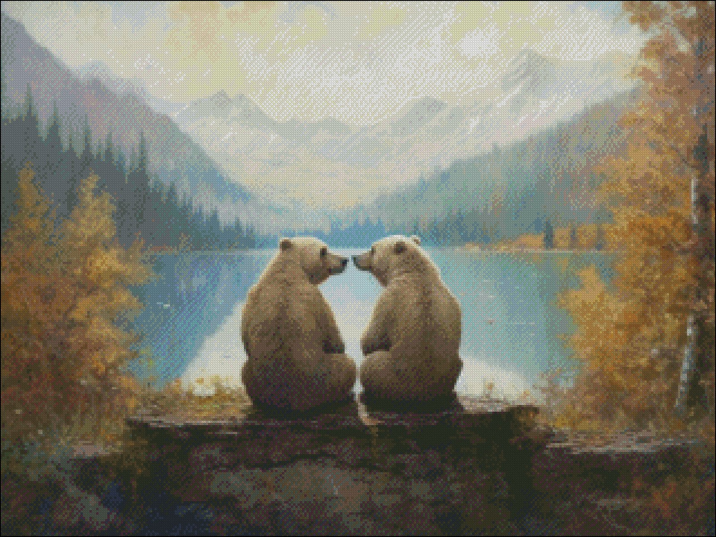Lakeside Bears - Counted Cross Stitch Patterns Embroidery Crafts Needlework DIY Chart DMC Color