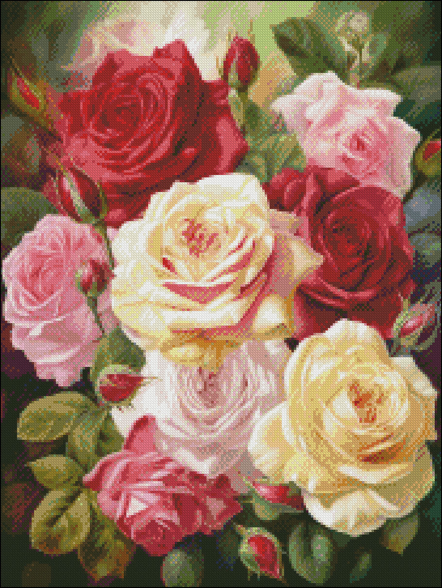 Multicolor Roses - Counted Cross Stitch Patterns Embroidery Crafts Needlework DIY Chart DMC Color