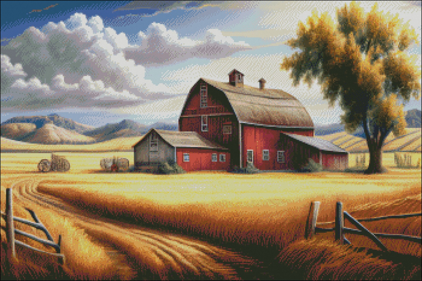Wheat Field Barn - Counted Cross Stitch Patterns Embroidery Crafts Needlework DIY Chart DMC Color