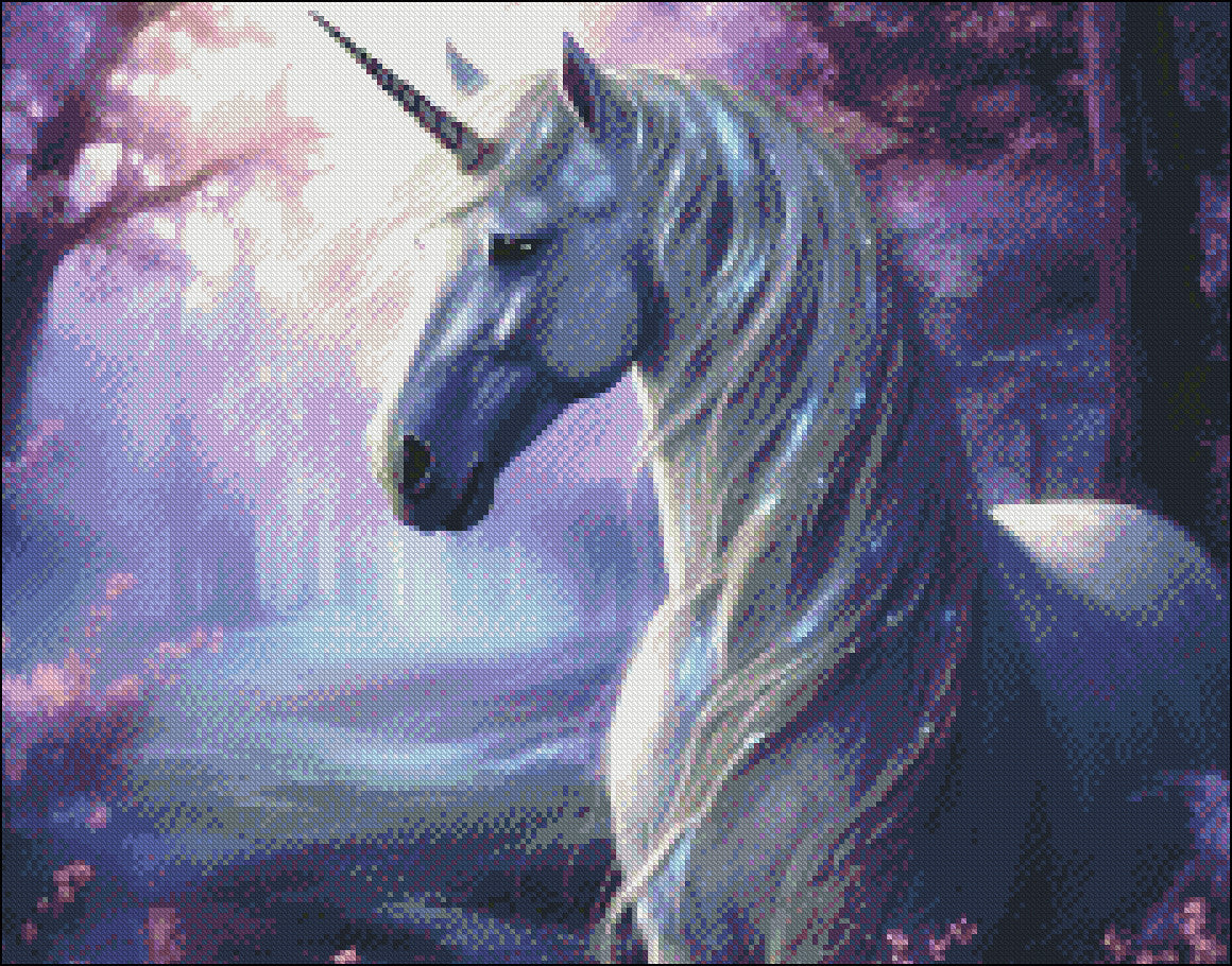 Unicorn at Moonlight - Counted Cross Stitch Patterns Embroidery Crafts Needlework DIY Chart DMC Color