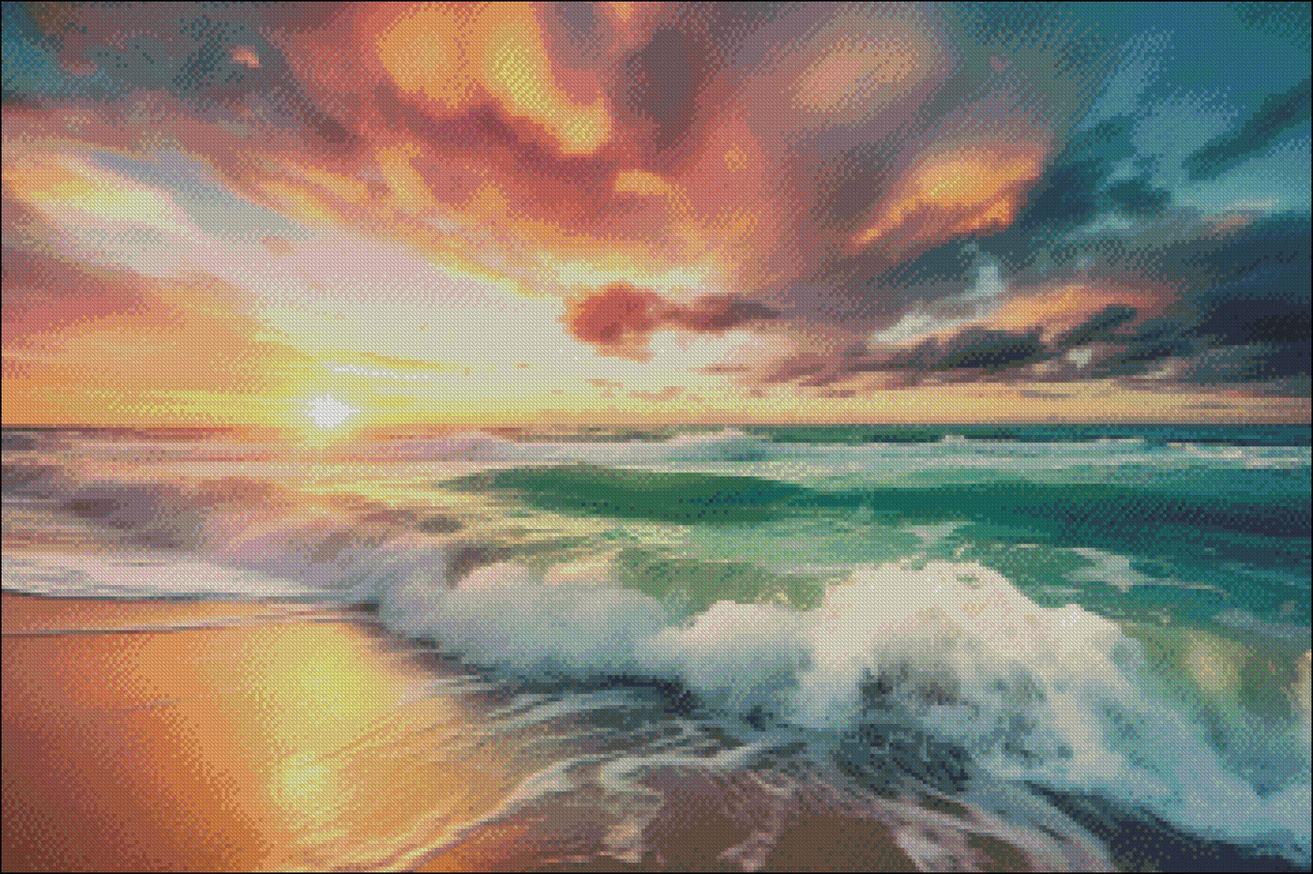 A Beach Sunset - Counted Cross Stitch Patterns Embroidery Crafts Needlework DIY Chart DMC Color