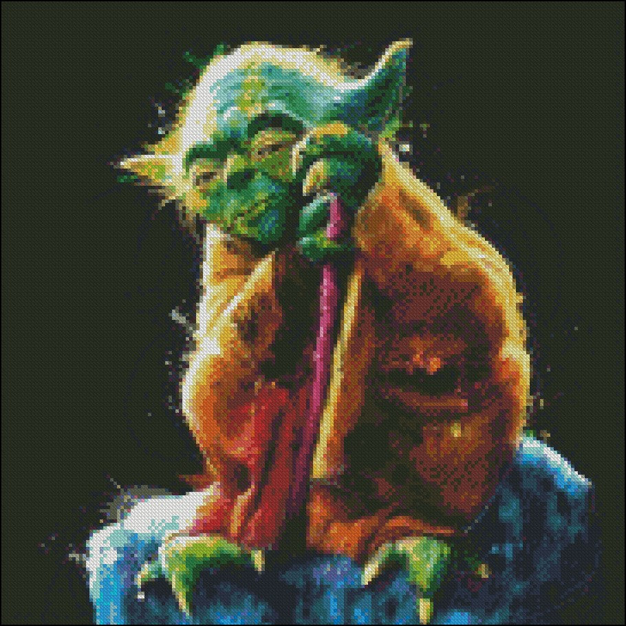 Colorful Yoda - Counted Cross Stitch Patterns Embroidery Crafts Needlework DIY Chart DMC Color
