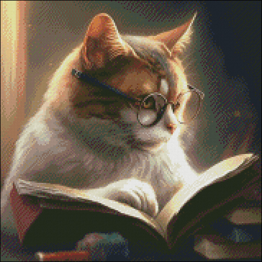 Scholar Cat 1 - Counted Cross Stitch Patterns Embroidery Crafts Needlework DIY Chart DMC Color
