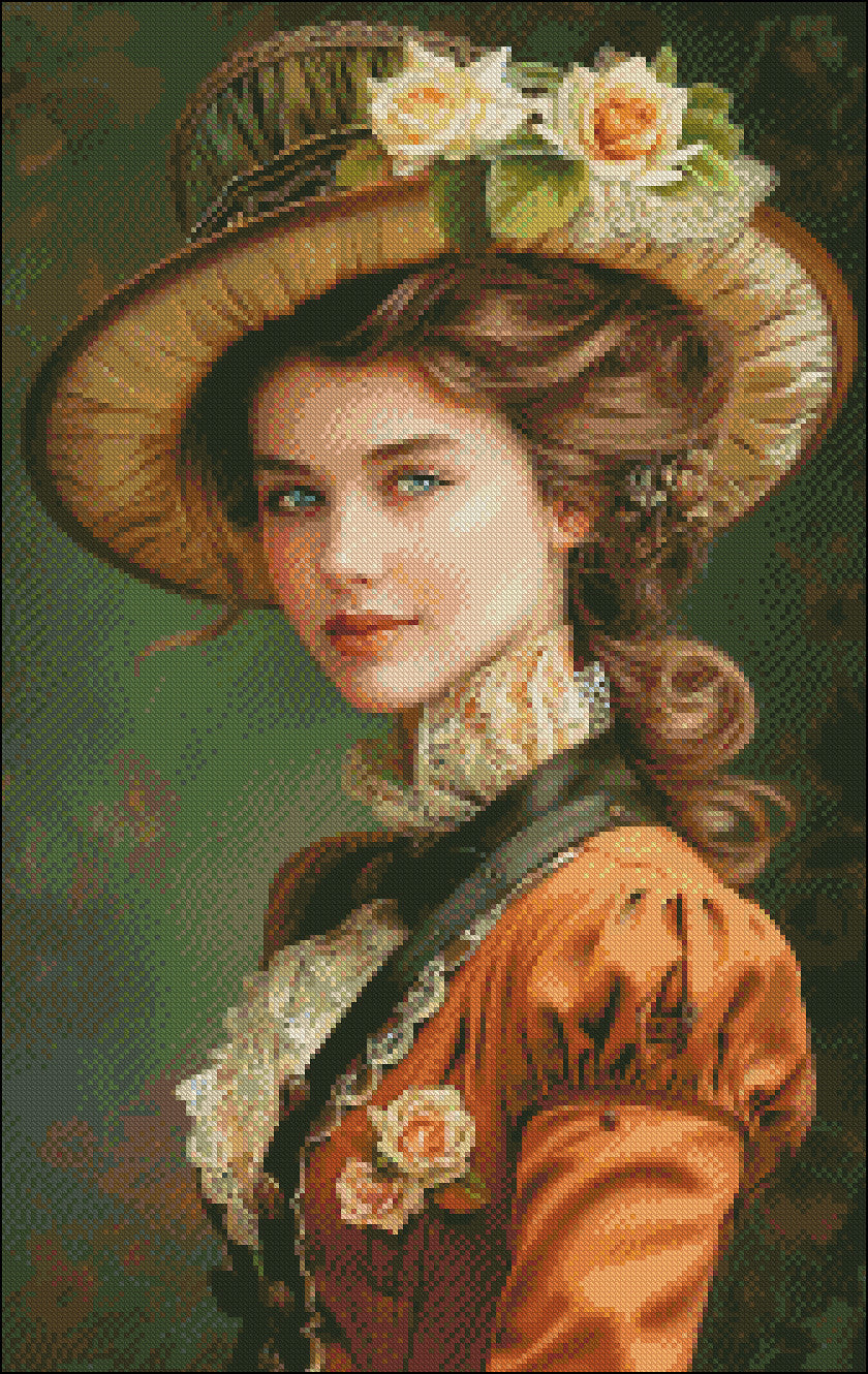 Flowered Hat Grace - Counted Cross Stitch Patterns Embroidery Crafts Needlework DIY Chart DMC Color