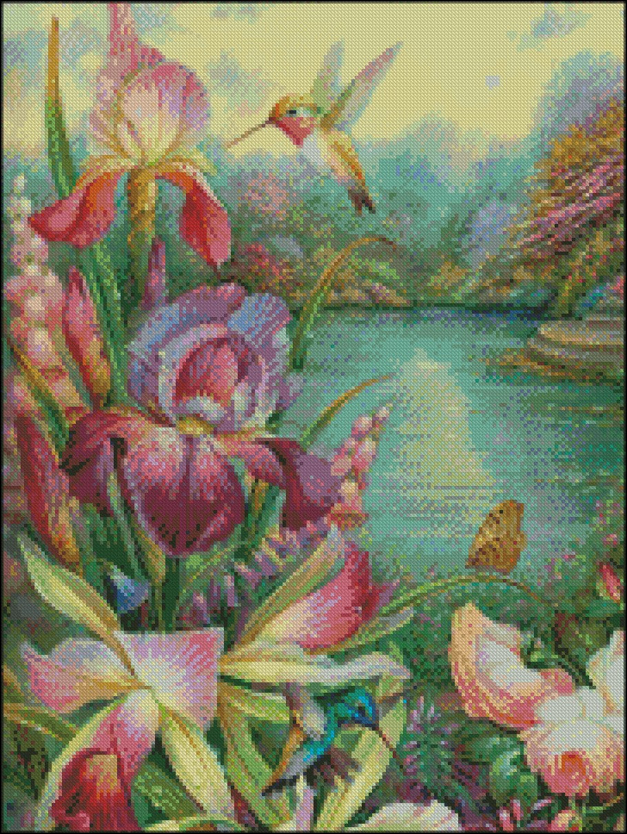 Hummingbird Bouquet 3 - Counted Cross Stitch Patterns Embroidery Crafts Needlework DIY Chart DMC Color