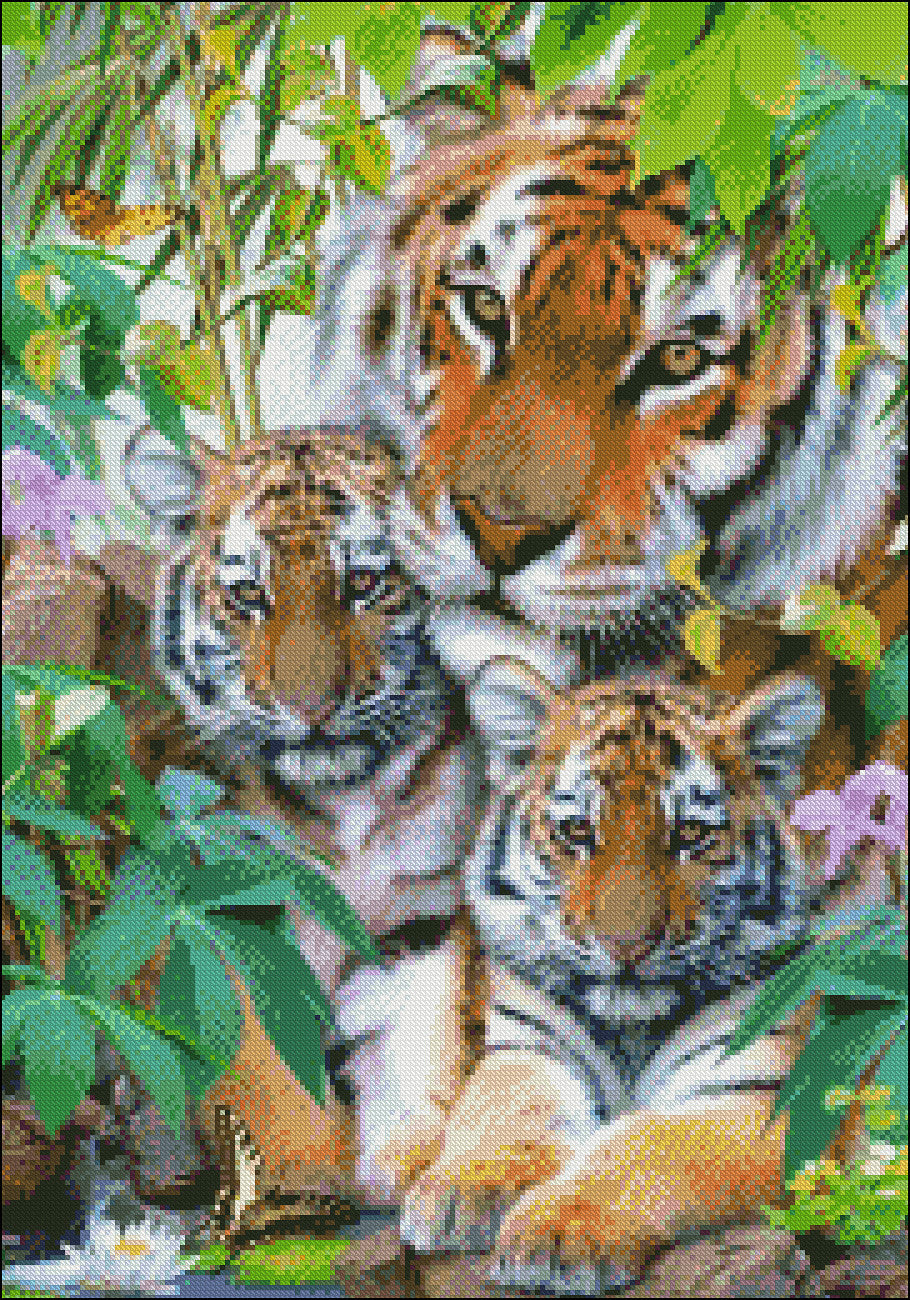 Tiger Collection 14 - Counted Cross Stitch Patterns Embroidery Crafts Needlework DIY Chart DMC Color