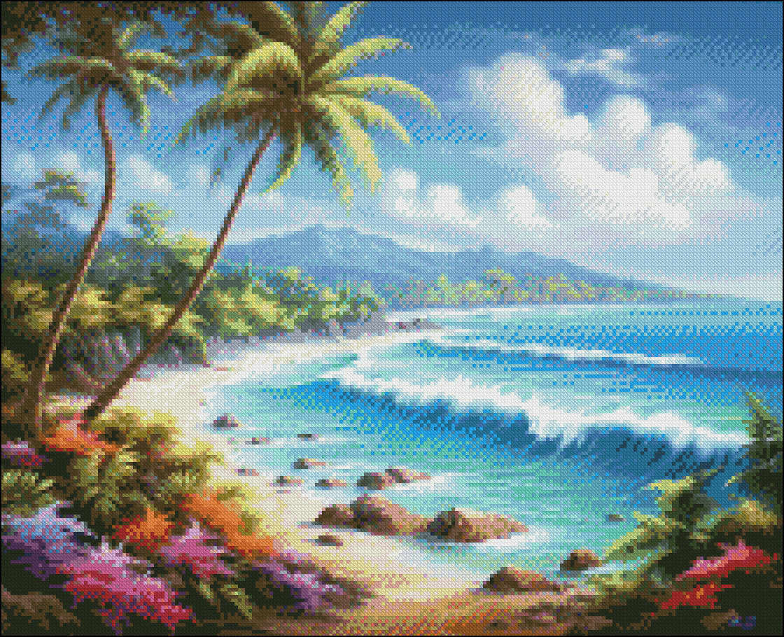 Tropical Beach 1 - Counted Cross Stitch Patterns Embroidery Crafts Needlework DIY Chart DMC Color