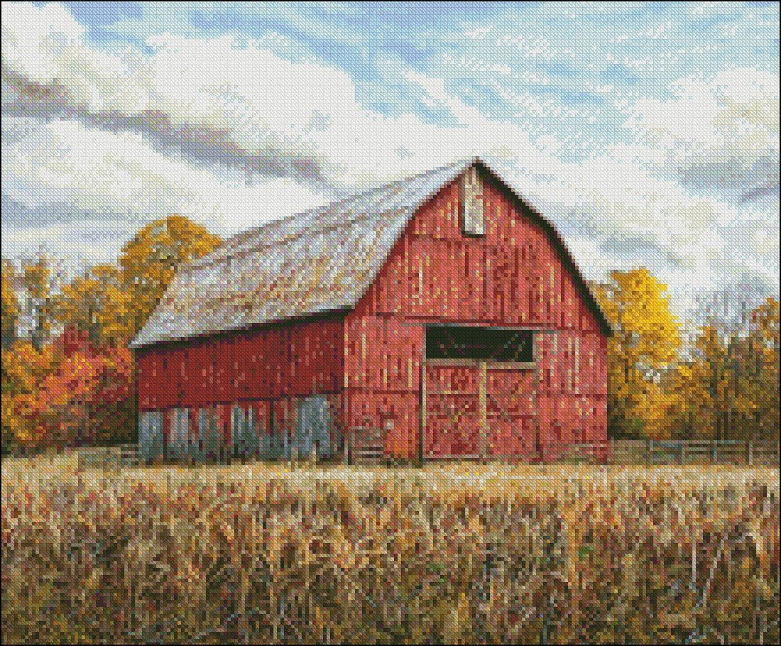 Red Barn View - Counted Cross Stitch Patterns Embroidery Crafts Needlework DIY Chart DMC Color (Copy)