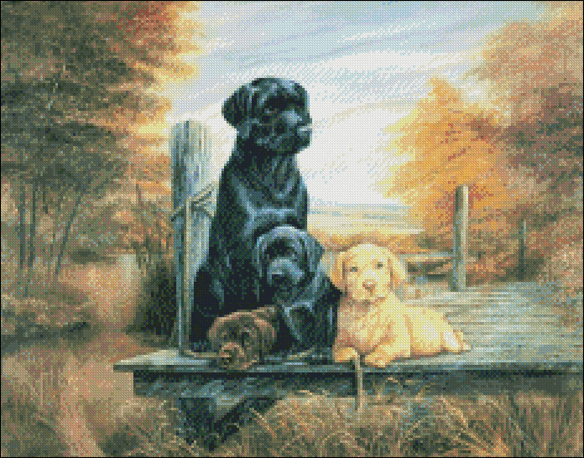 Dog and Puppy 2-9 - Counted Cross Stitch Patterns Embroidery Crafts Needlework DIY Chart DMC Color