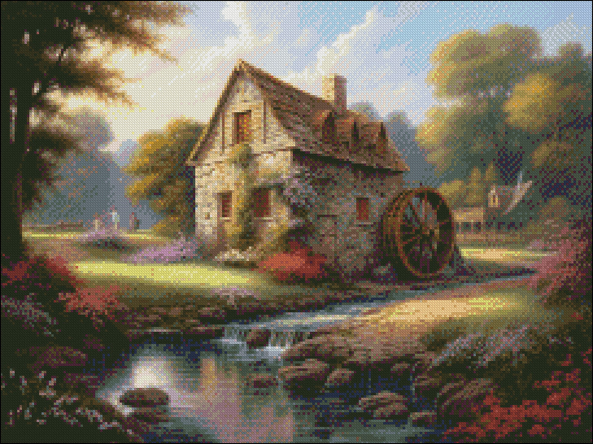 The Watermill - Counted Cross Stitch Patterns Embroidery Crafts Needlework DIY Chart DMC Color