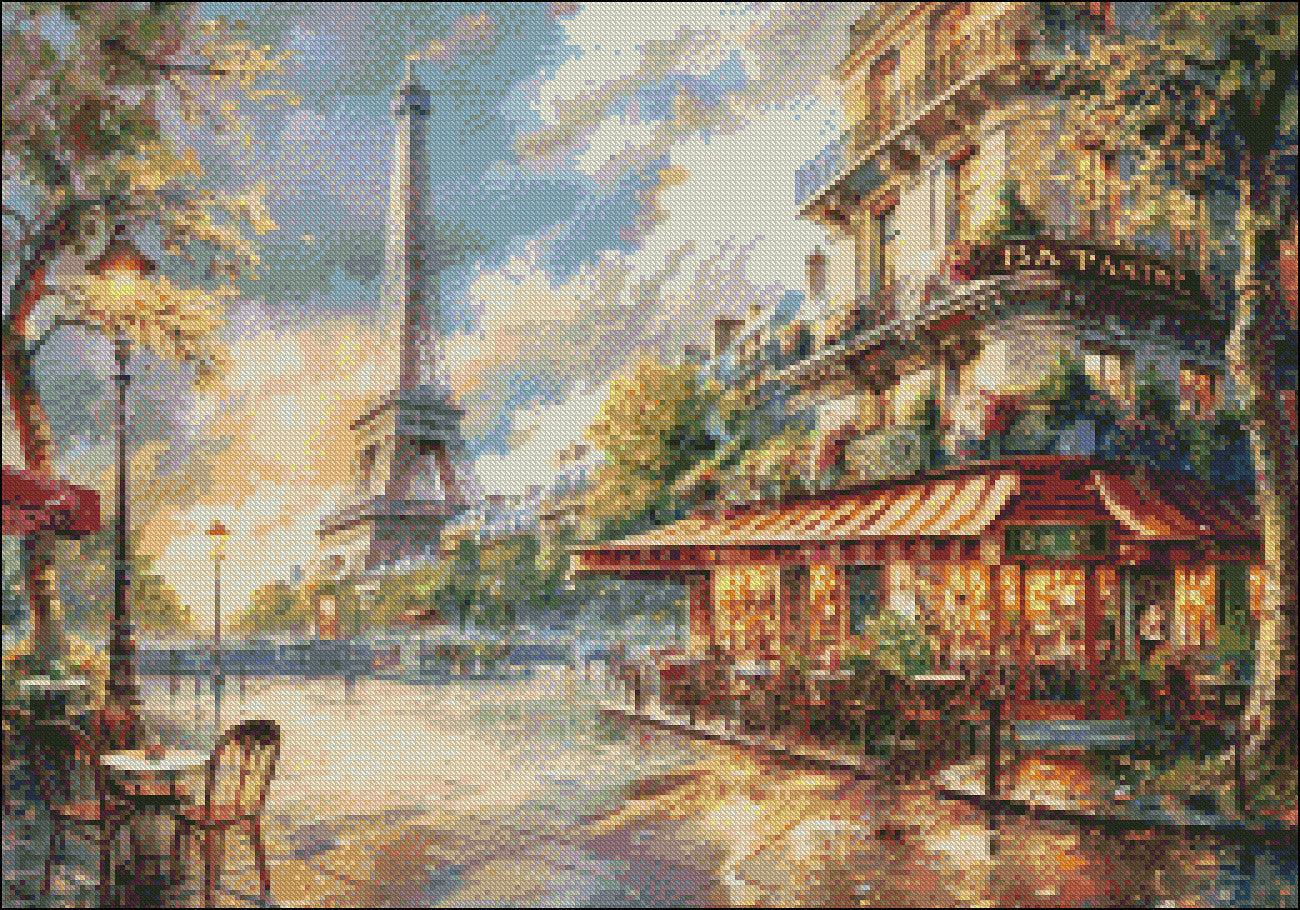Bistro De Paris - Counted Cross Stitch Patterns Embroidery Crafts Needlework DIY Chart DMC Color
