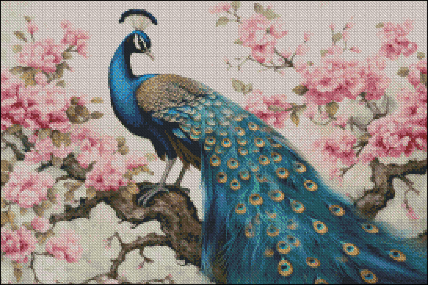 Peacock & Blossoms - Counted Cross Stitch Patterns Embroidery Crafts Needlework DIY Chart DMC Color