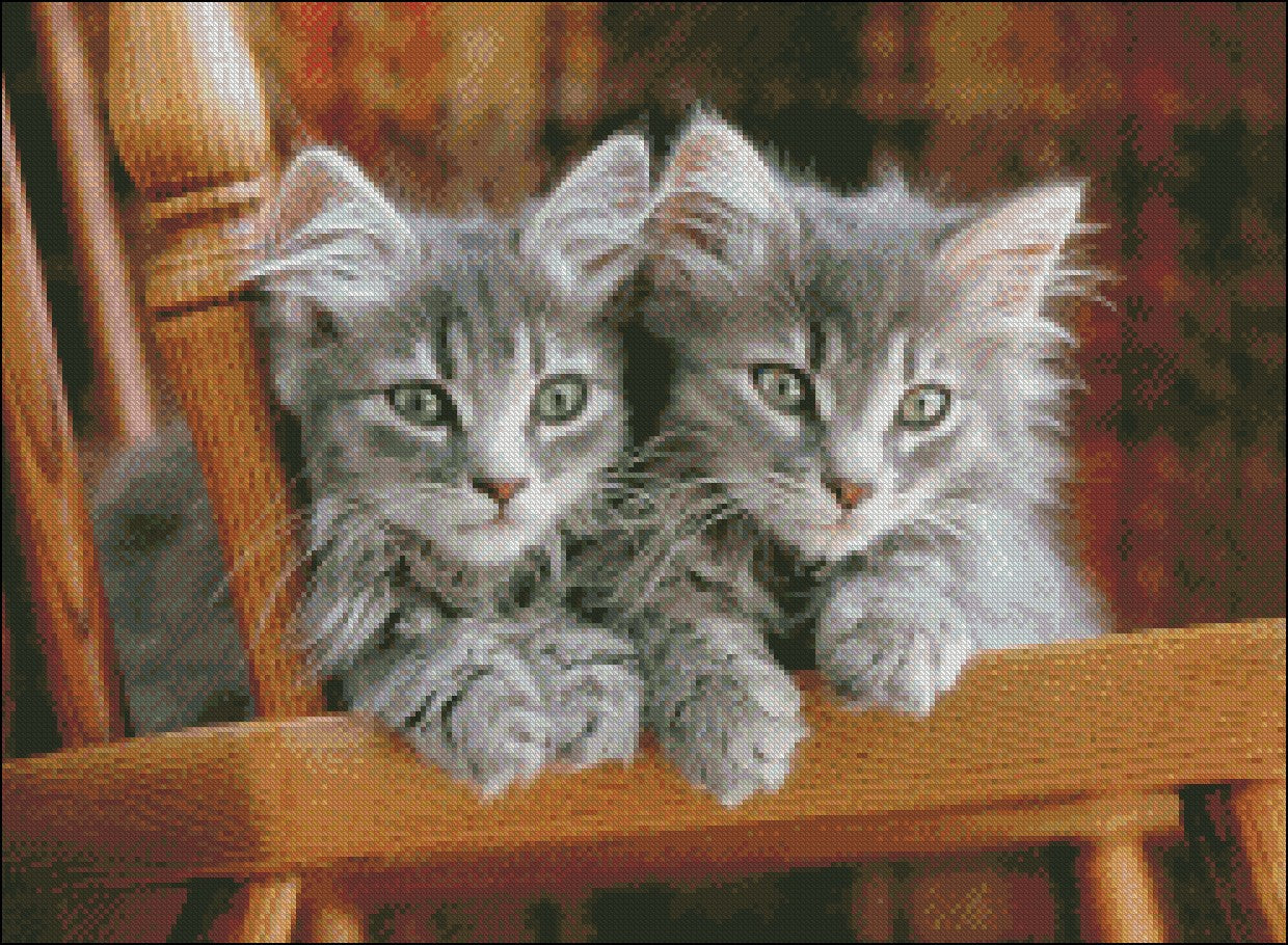 Kittens 2 - Counted Cross Stitch Patterns Embroidery Crafts Needlework DIY Chart DMC Color