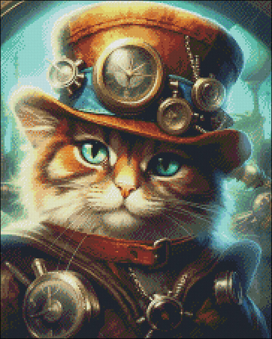 Steampunk Kitty 5 - Counted Cross Stitch Patterns Embroidery Crafts Needlework DIY Chart DMC Color