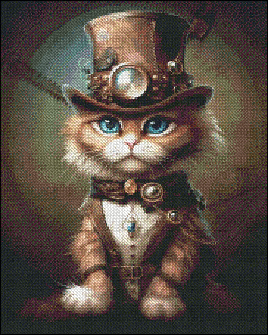 Steampunk Kitty 3 - Counted Cross Stitch Patterns Embroidery Crafts Needlework DIY Chart DMC Color