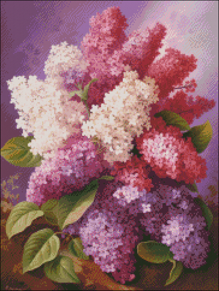 Delicate Lilacs - Counted Cross Stitch Patterns Embroidery Crafts Needlework DIY Chart DMC Color