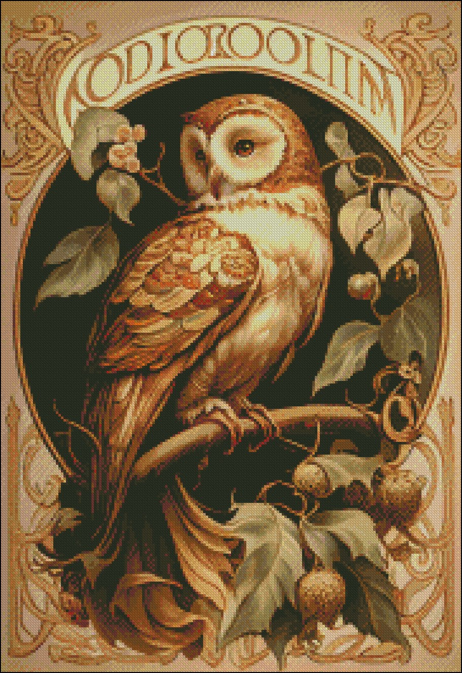 Owl Mucha Style - Counted Cross Stitch Patterns Embroidery Crafts Needlework DIY Chart DMC Color