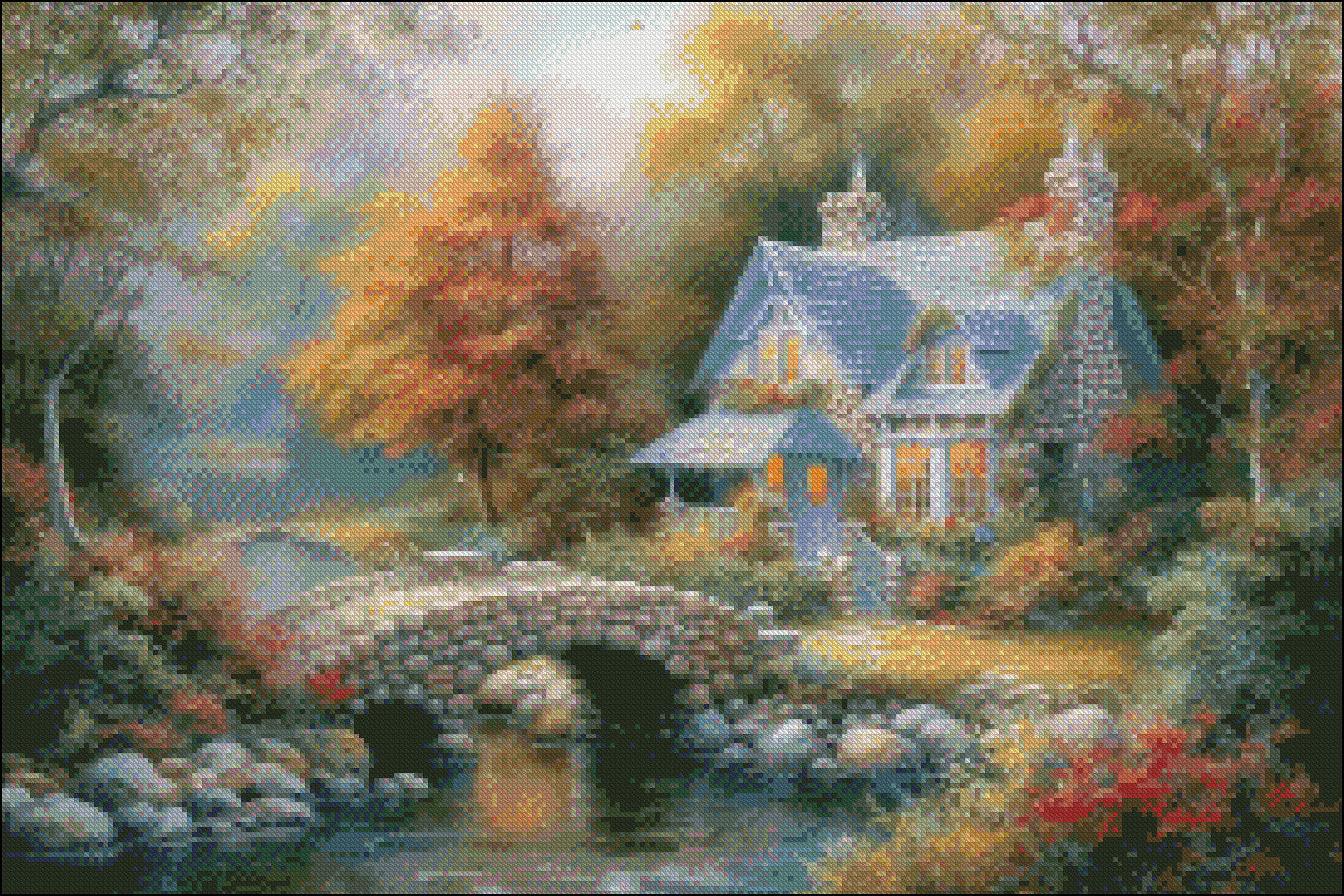 Bridgeview Hideaway - Counted Cross Stitch Patterns Embroidery Crafts Needlework DIY Chart DMC Color