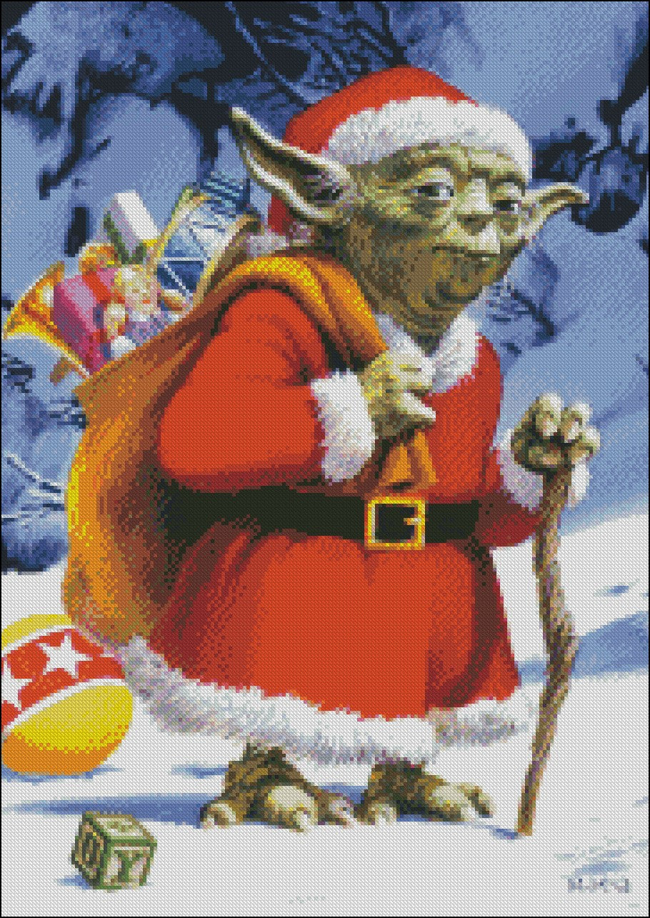 Holiday Yoda - Counted Cross Stitch Patterns Embroidery Crafts Needlework DIY Chart DMC Color