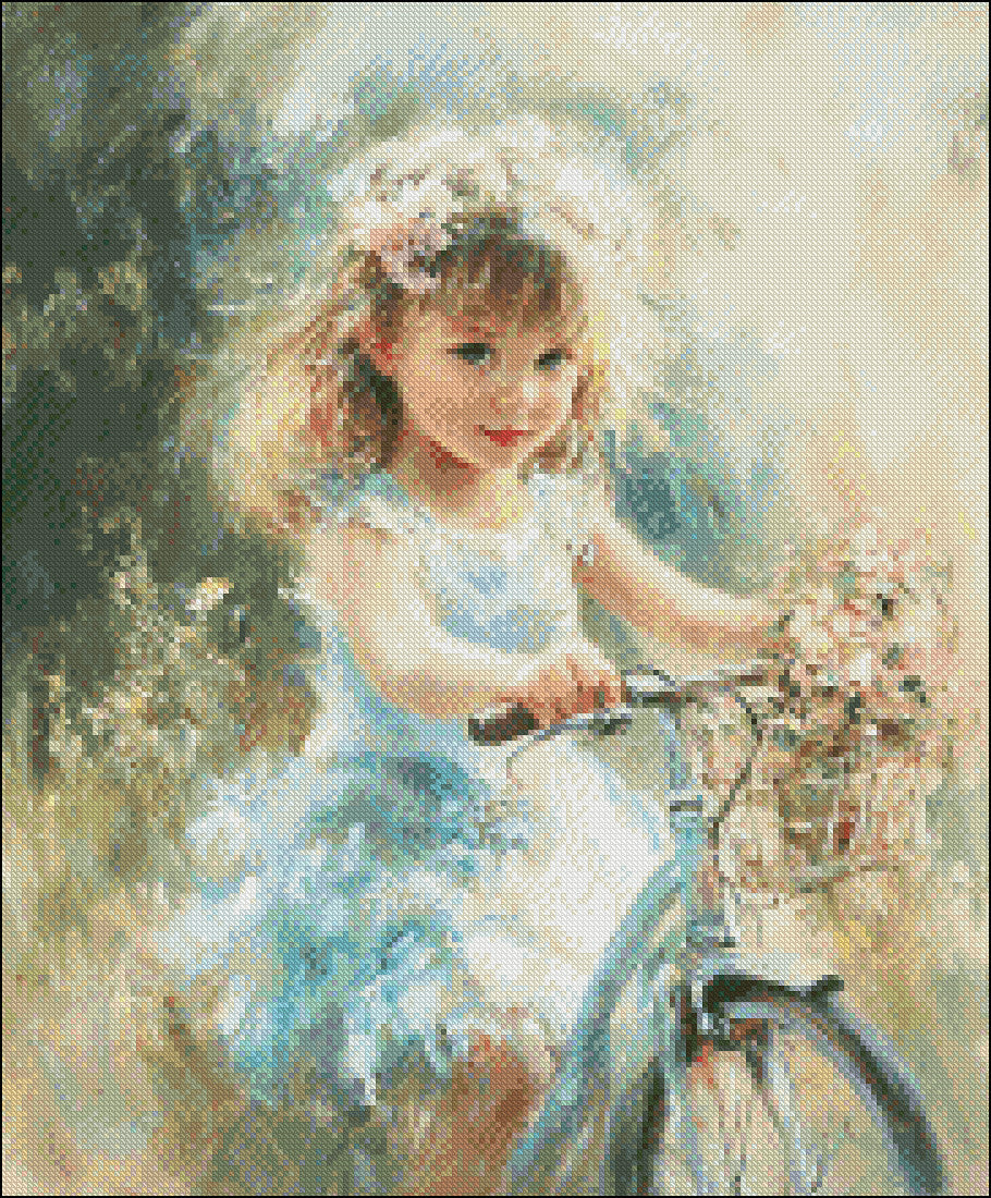 Little Cyclist - Counted Cross Stitch Patterns Embroidery Crafts Needlework DIY Chart DMC Color