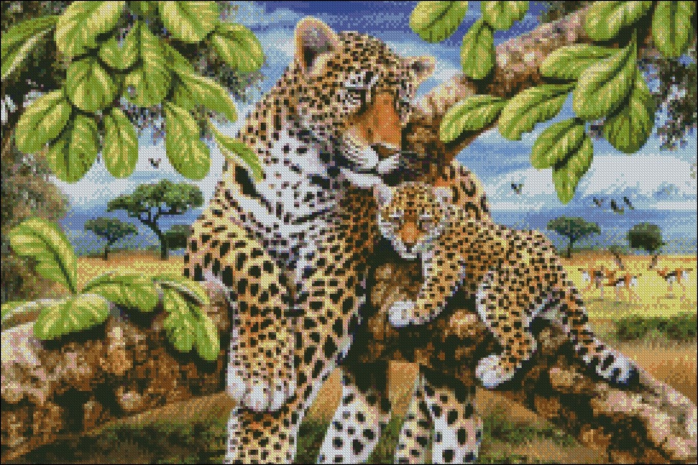 Leopard & Cub - Counted Cross Stitch Patterns Embroidery Crafts Needlework DIY Chart DMC Color