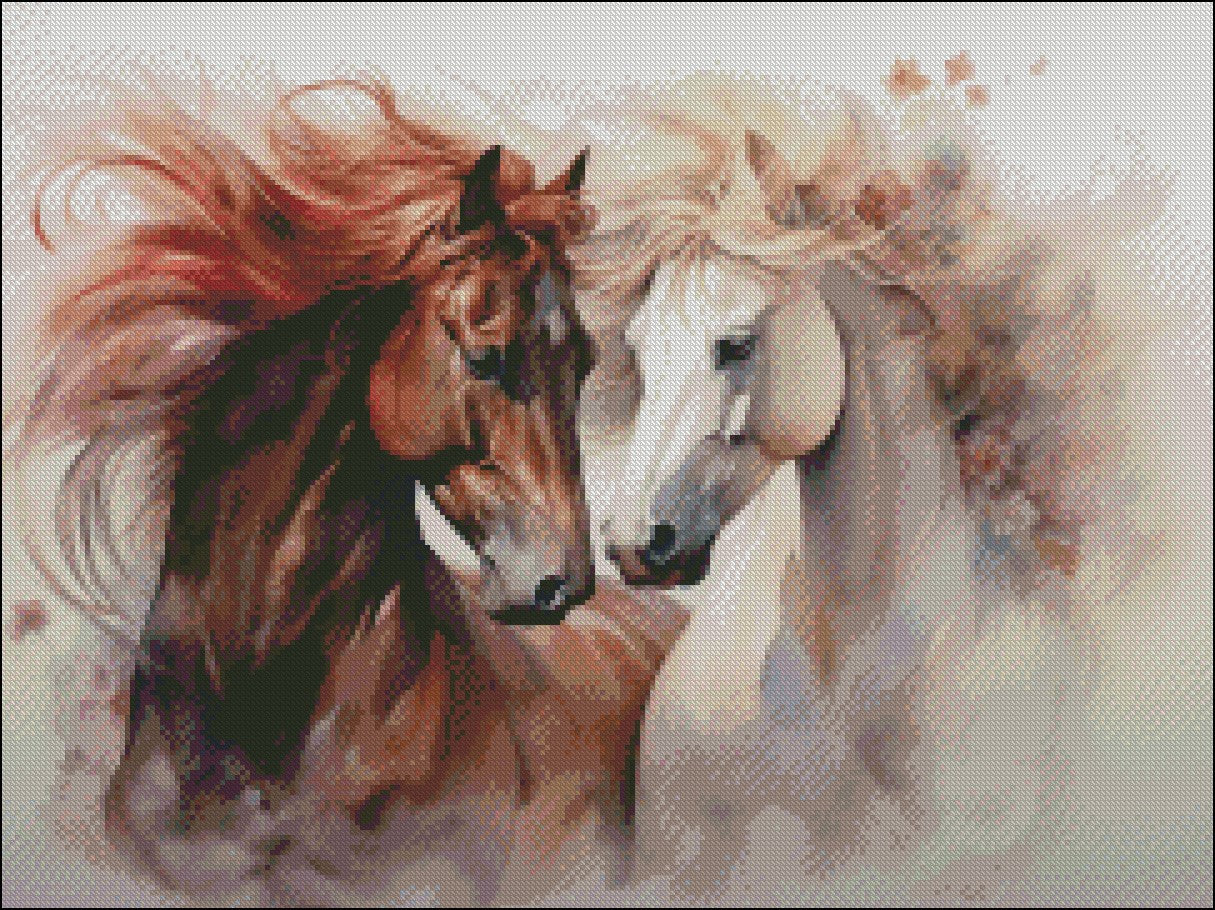 Horses Long Hair  - Counted Cross Stitch Patterns Embroidery Crafts Needlework DIY Chart DMC Color