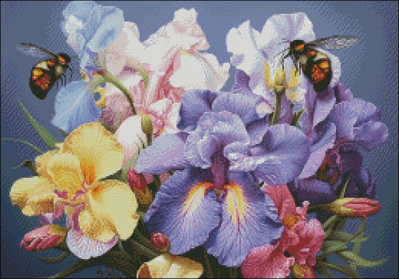 Iris and Wasp 2 - Counted Cross Stitch Patterns Embroidery Crafts Needlework DIY Chart DMC Color