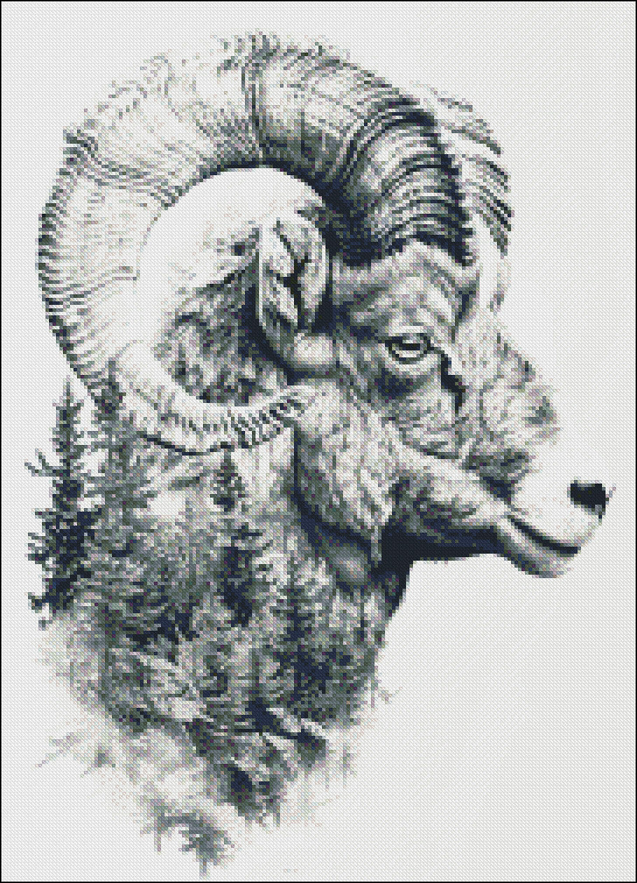 Abstract Bighorn Sheep - Counted Cross Stitch Patterns Embroidery Crafts Needlework DIY Chart DMC Color