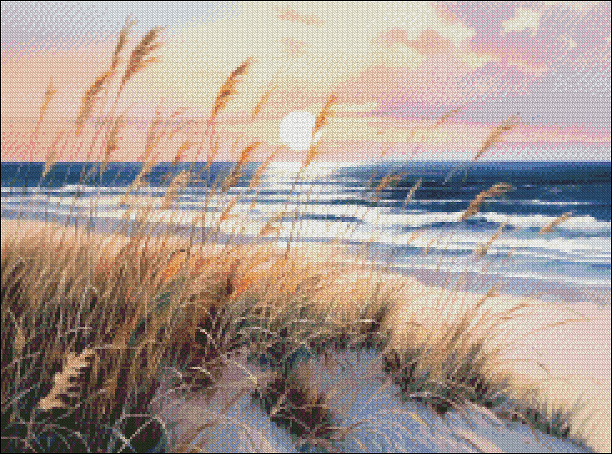 Sea Oats at Sunrise 2 - Counted Cross Stitch Patterns Embroidery Crafts Needlework DIY Chart DMC Color