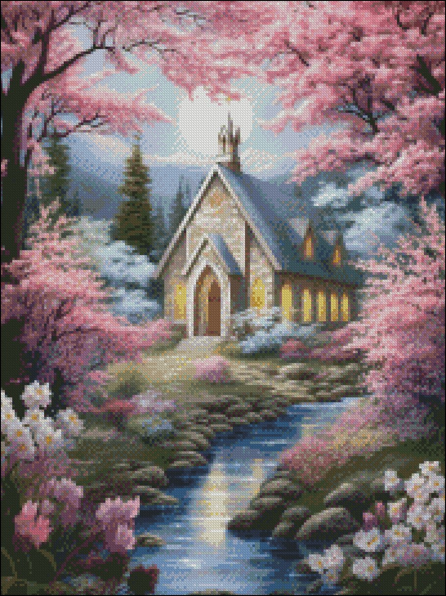 Spring Chapel 2 - Counted Cross Stitch Patterns Embroidery Crafts Needlework DIY Chart DMC Color