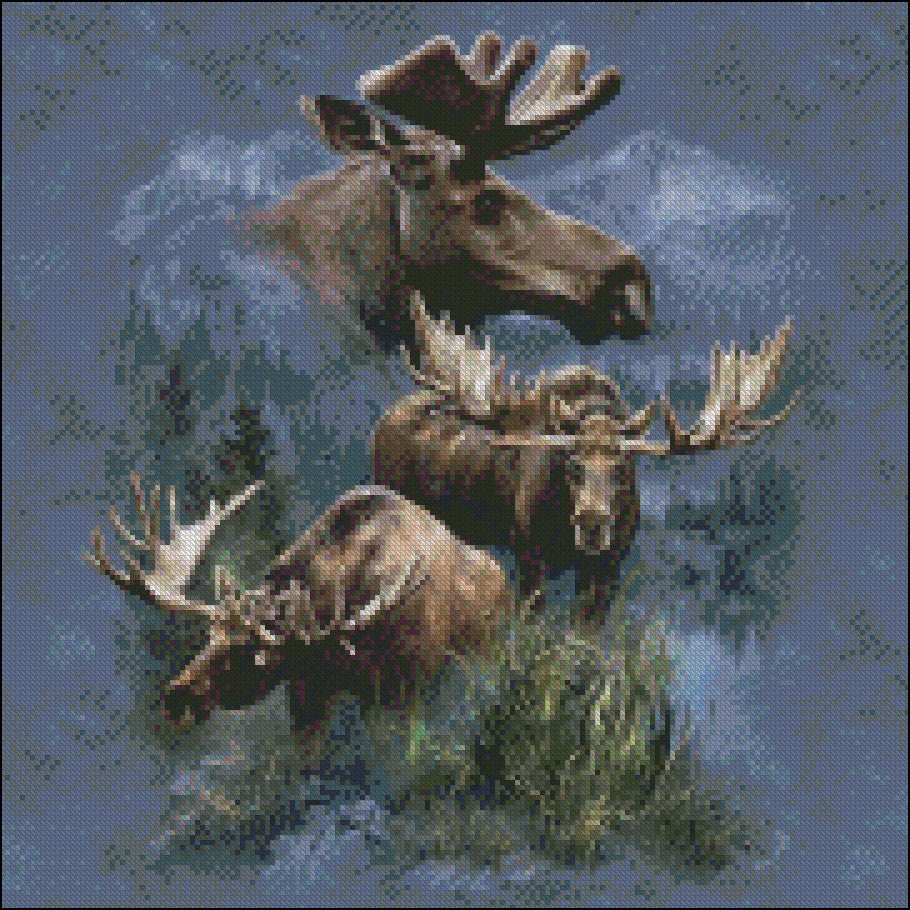 Moose Collage - Counted Cross Stitch Patterns Embroidery Crafts Needlework DIY Chart DMC Color