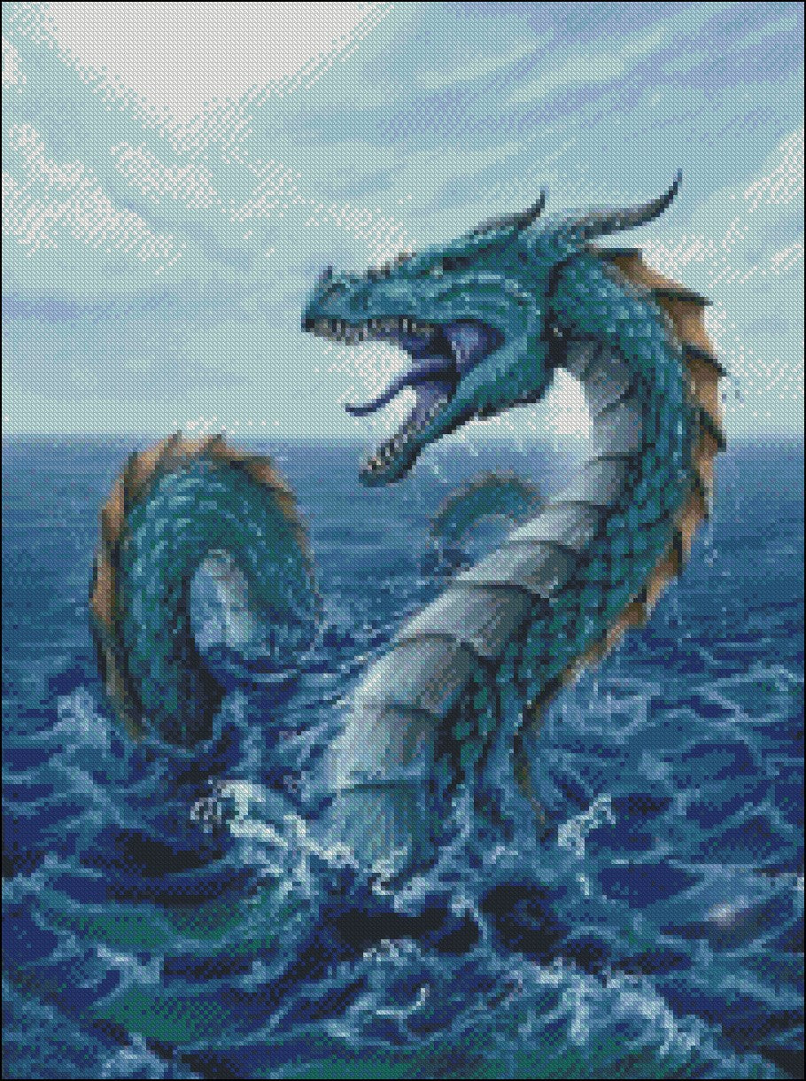 Dragon of the Sea - Counted Cross Stitch Patterns Embroidery Crafts Needlework DIY Chart DMC Color