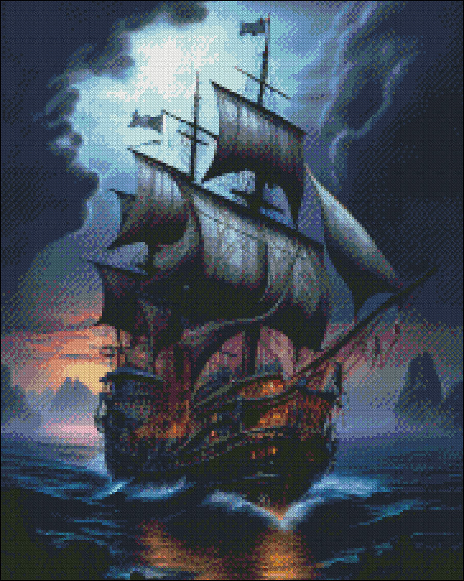 Pirate Battle Ship - Counted Cross Stitch Patterns Embroidery Crafts Needlework DIY Chart DMC Color