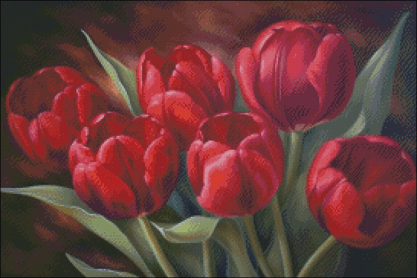 Red Tulips 5 - Counted Cross Stitch Patterns Embroidery Crafts Needlework DIY Chart DMC Color