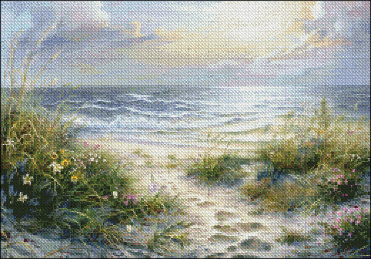 Summer Solstice at Beach - Counted Cross Stitch Patterns Embroidery Crafts Needlework DIY Chart DMC Color