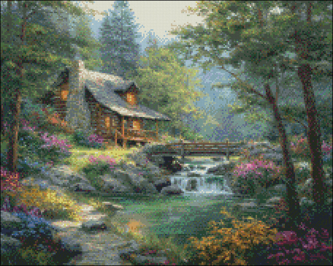 The Cabin Beyond the Bridge 2 - Counted Cross Stitch Patterns Embroidery Crafts Needlework DIY Chart DMC Color