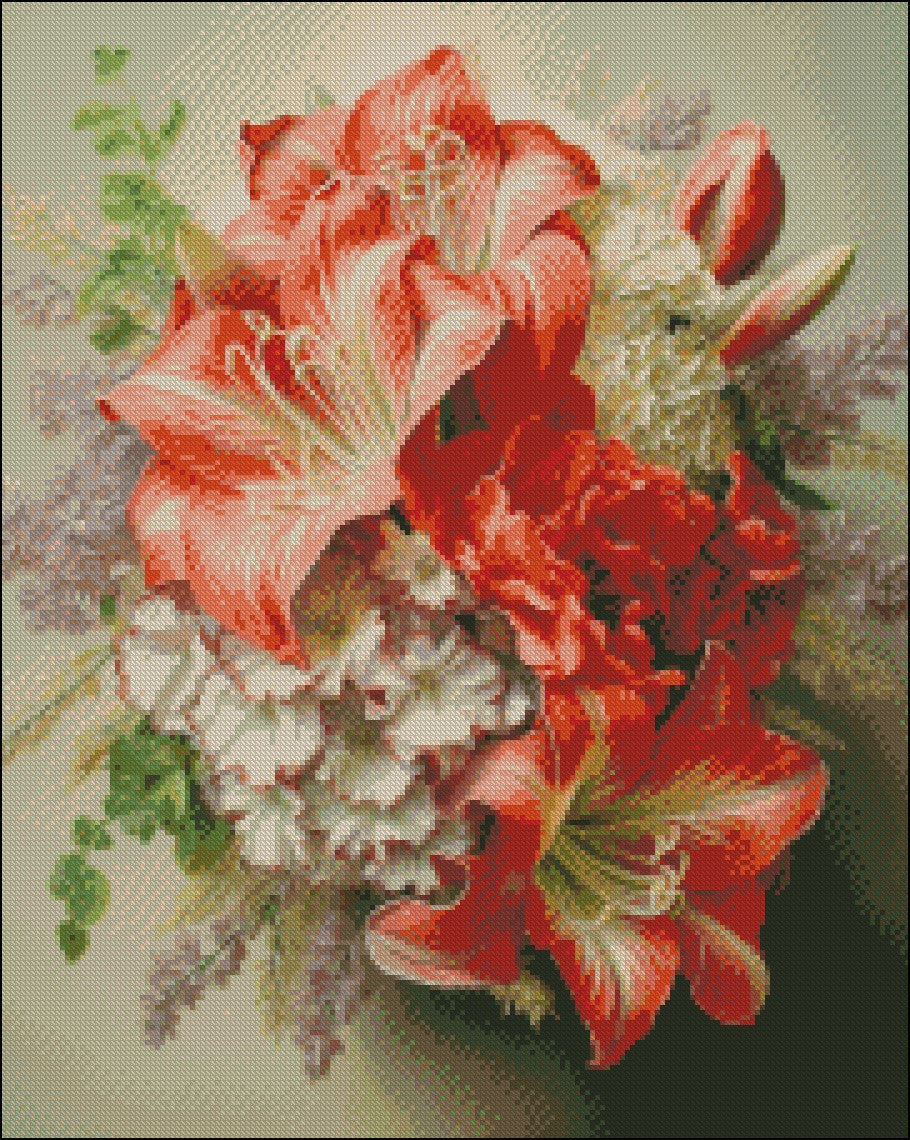 Red Amaryllis - Counted Cross Stitch Patterns Embroidery Crafts Needlework DIY Chart DMC Color