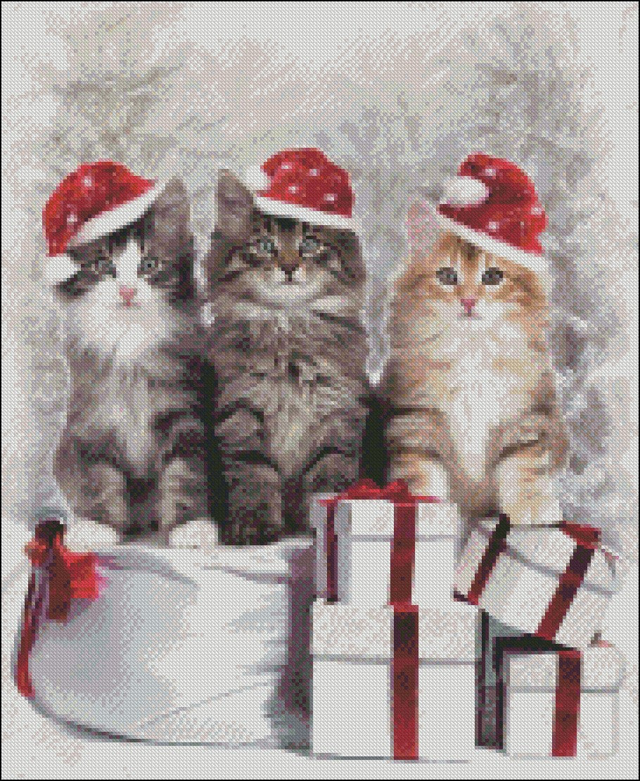 Presents Cats - Counted Cross Stitch Patterns Embroidery Crafts Needlework DIY Chart DMC Color