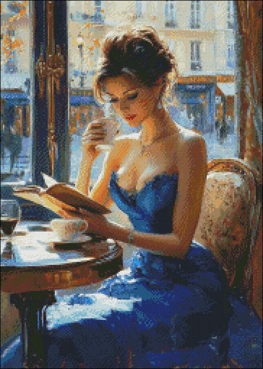 Parisian Grace with Coffee 2 - Counted Cross Stitch Patterns Embroidery Crafts Needlework DIY Chart DMC Color