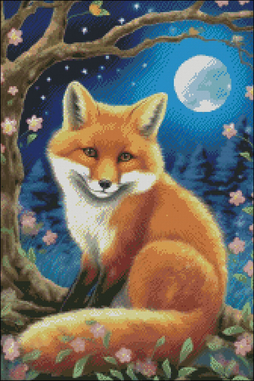 Red Fox in Moonlight 1 - Counted Cross Stitch Patterns Embroidery Crafts Needlework DIY Chart DMC Color
